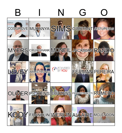 Oxford Bingo Card