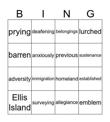 Vocabulary Bingo Card