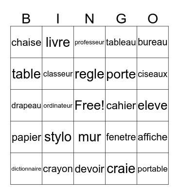La Classe Bingo Card