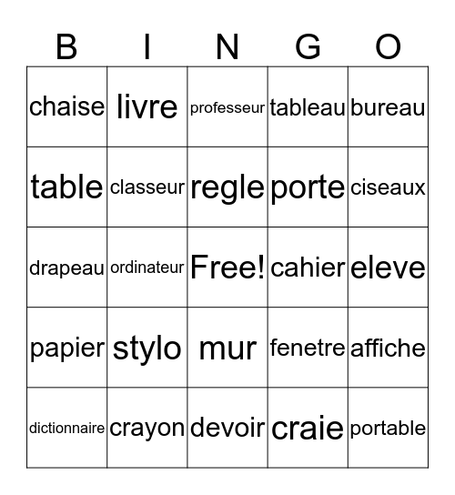 La Classe Bingo Card
