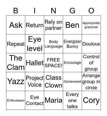 Little Lift Bingo Card