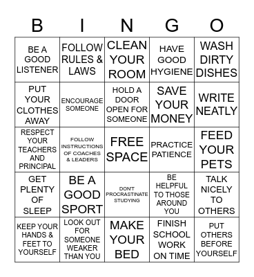 RESPONSIBILITY BINGO Card