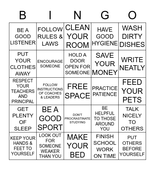 RESPONSIBILITY BINGO Card