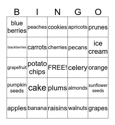 SNACKING Bingo Card