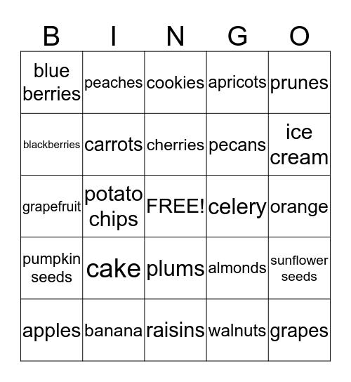 SNACKING Bingo Card