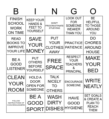 RESPONSIBILITY BINGO Card