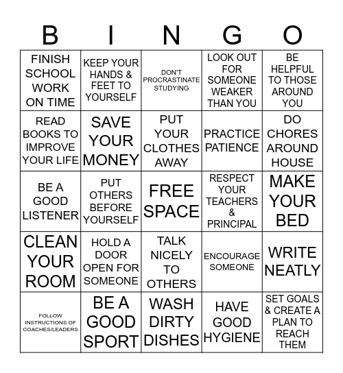 RESPONSIBILITY BINGO Card