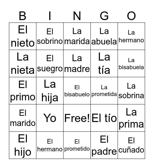 Untitled Bingo Card