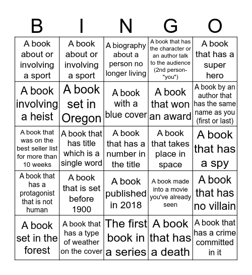 Binge-Read Bingo Challenge #2 Bingo Card