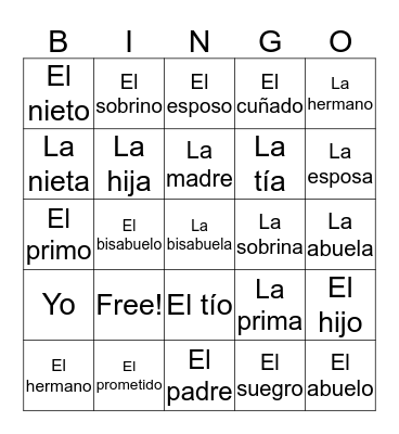 La familia Bingo Card