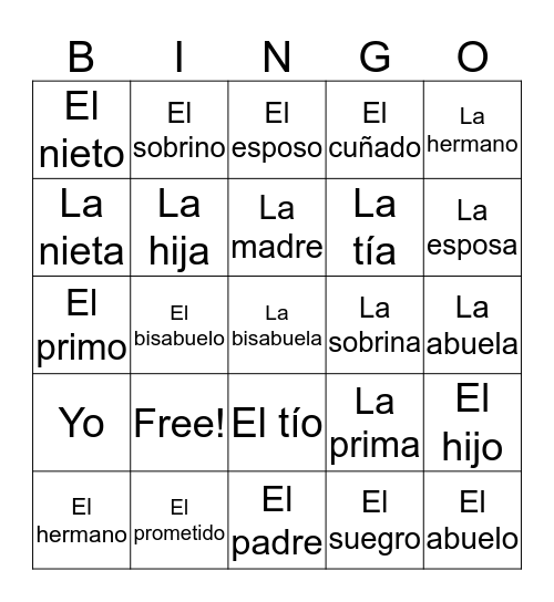 La familia Bingo Card