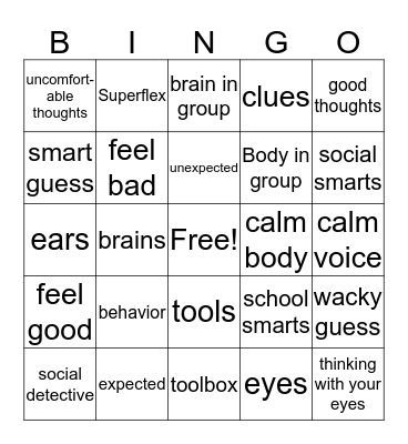 Social Thinking Bingo Card