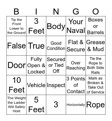Ladder Safety Bingo Card