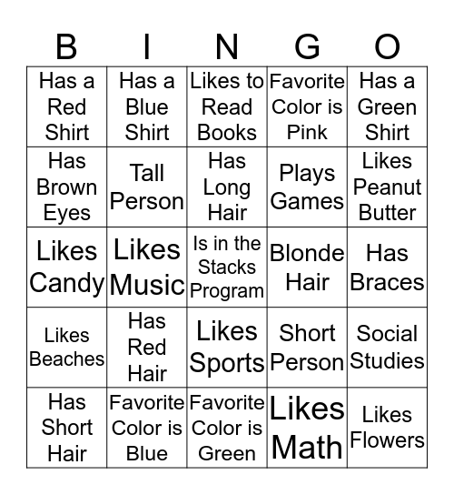 Name Game Bingo Card