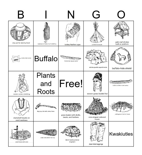 Native American Regions Bingo Card