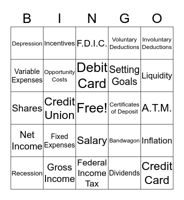FINANCIAL LITERACY Bingo Card