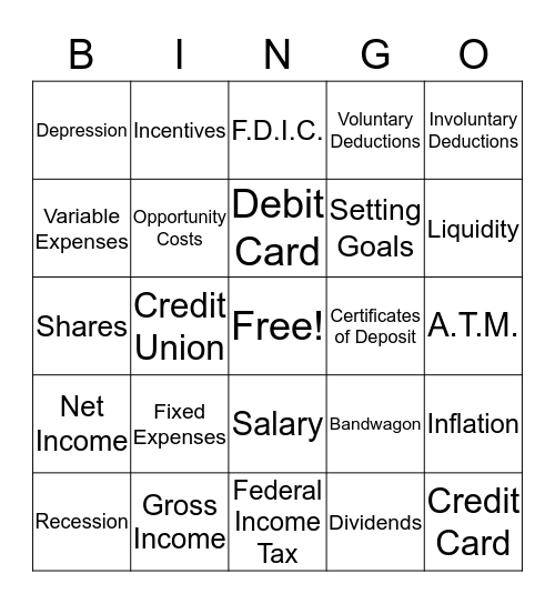 FINANCIAL LITERACY Bingo Card