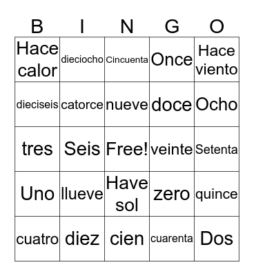 Números y el tiempo Bingo Card