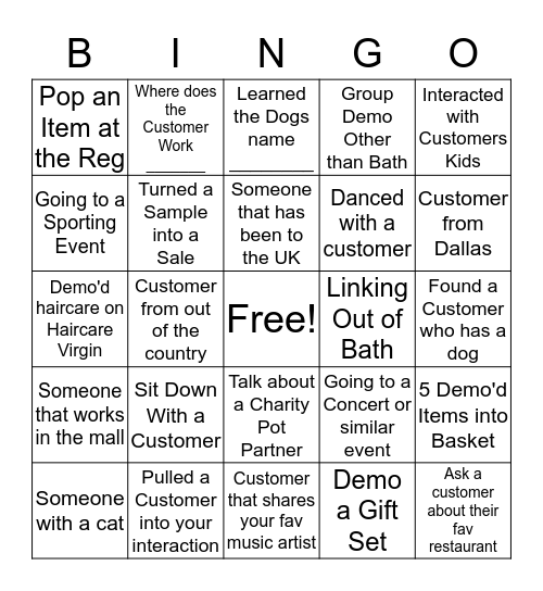 BINGO Rapport Bingo Card