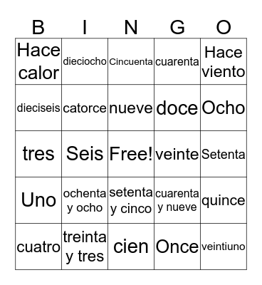 Números y el tiempo Bingo Card