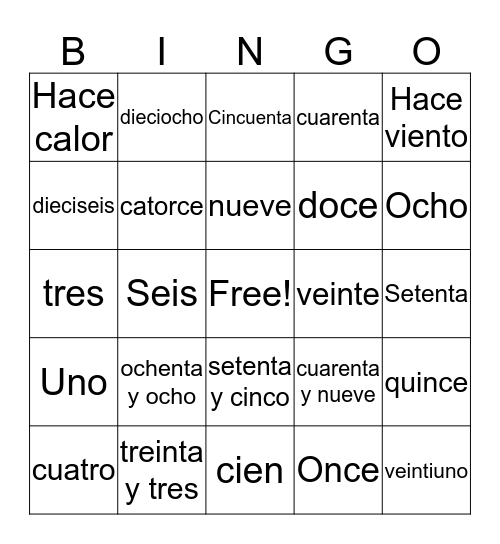 Números y el tiempo Bingo Card