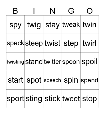 st, sp, tw bingo Card