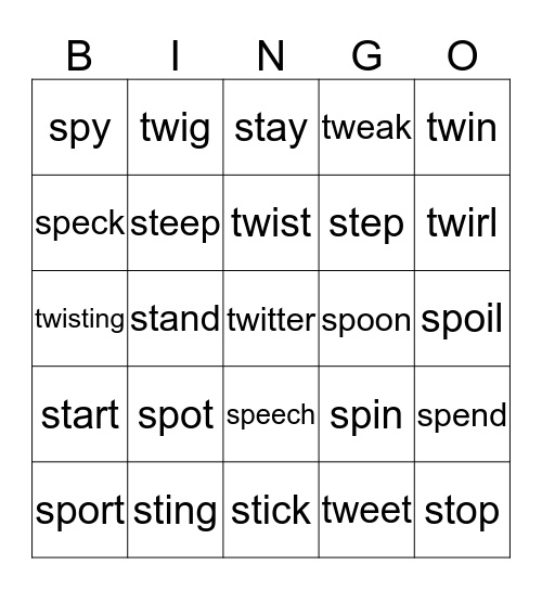 st, sp, tw bingo Card