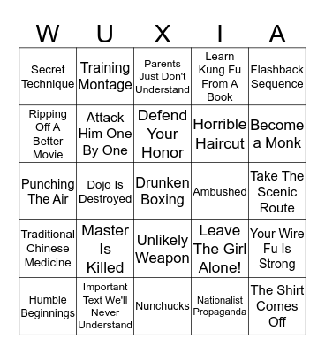 Kung Fu Movie Tropes Bingo Card