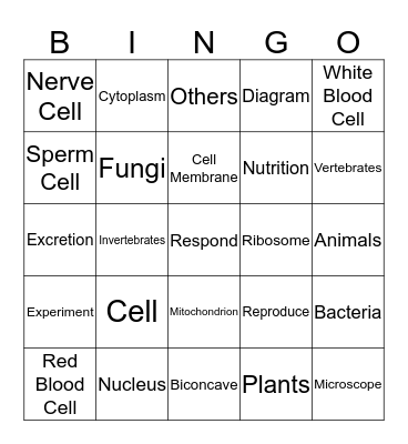 Living/Non Living things and The Cell Bingo Card