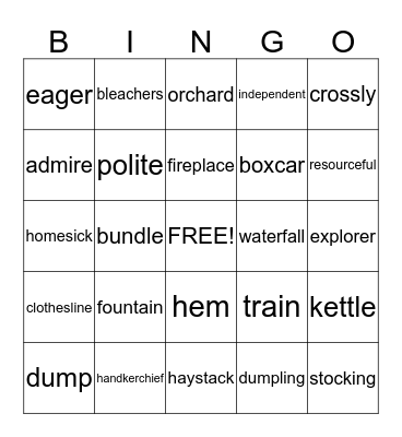 Boxcar Children Bingo Card