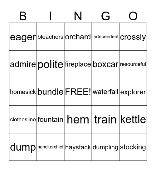 Boxcar Children Bingo Card