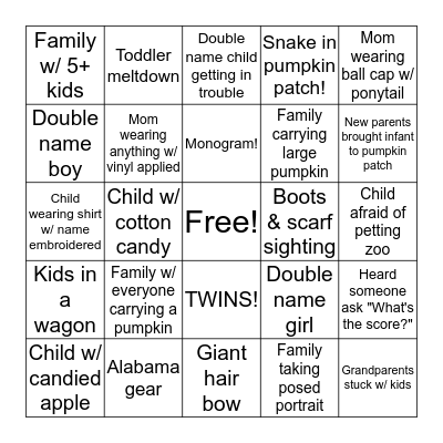 Pumpkin Patch BINGO Card