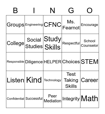 COUNSELOR Bingo Card