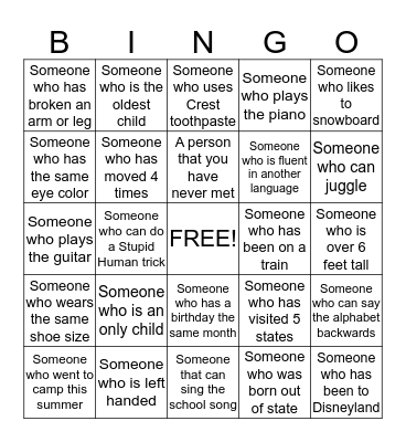 Human Bingo Card