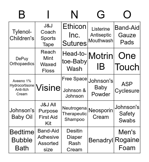 Customer Service Week Historic J&J Products Bingo Card