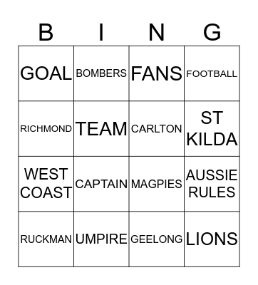 FOOTY FEVER Bingo Card