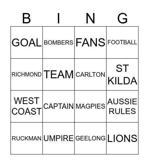 FOOTY FEVER Bingo Card
