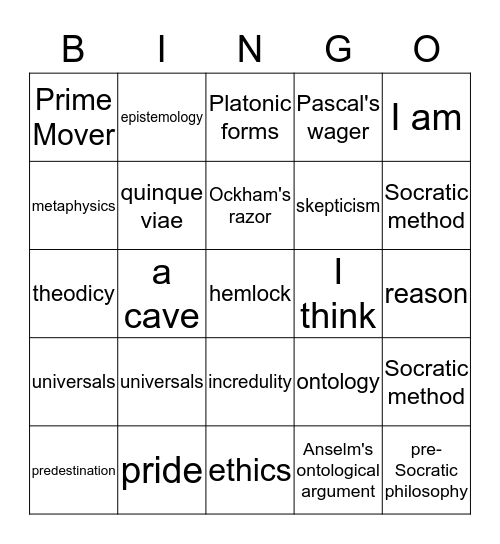 Midterm Study Guide Bingo Card