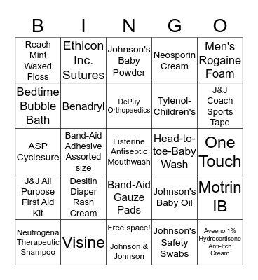 Customer Service Week Historic J&J Products Bingo Card