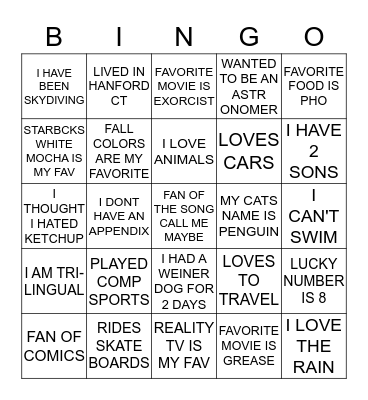 Los Gatos Blvd Family Fun Facts Bingo Card