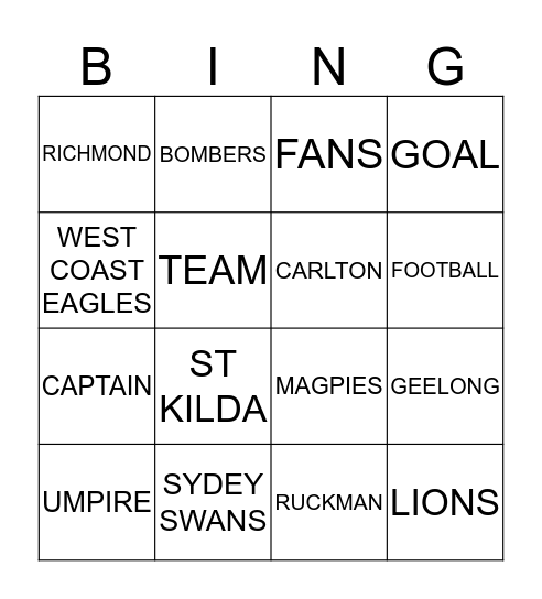 FOOTY FEVER Bingo Card