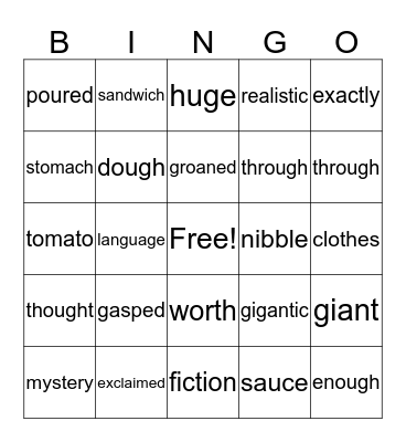 Sasha's Lunch Bingo Card