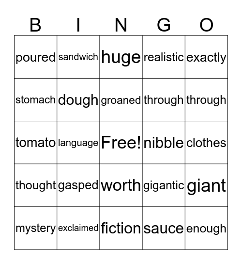 Sasha's Lunch Bingo Card