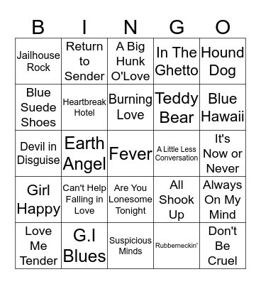 Elvis Songs  Bingo Card