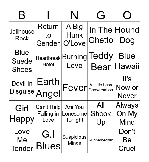 Elvis Songs  Bingo Card