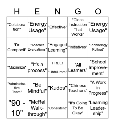 RHS Staff Meeting Buzzword  Bingo Card