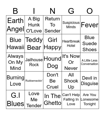 Elvis Songs  Bingo Card