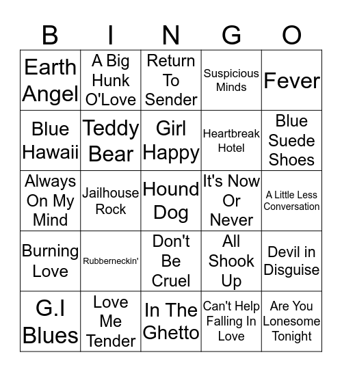 Elvis Songs  Bingo Card