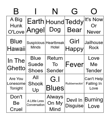 Elvis Songs  Bingo Card