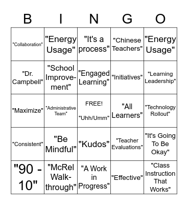 RHS Staff Meeting Buzzword  Bingo Card